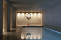 Contemporary, minimal swimming pool in basement