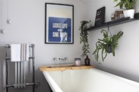 Roll top bath with house plants and heated towel radiator
