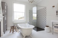 Classic family bathroom with roll top bath and shower