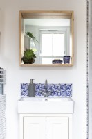 Sink Detail in contemporary blue and white family Bathroom