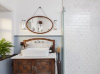Washstand and art deco wall lights.
