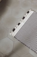Hexagon floor tiles in contemporary bathroom