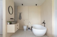 Contemporary bathroom with ply panelling