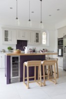 Grey and purple shaker style kitchen