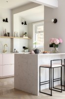 Contemporary pink and grey kitchen