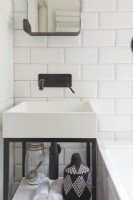 White contemporary sink with black modern taps .