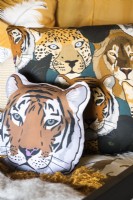 Big cat cushion covers in jungle themed childrens room - detail 