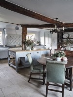 Exposed wooden beams in kitchen