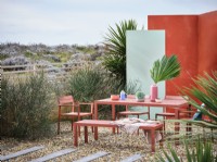 Contemporary outdoor dining table in garden