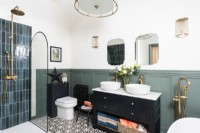 Modern bathroom with twin wash basins on vanity unit