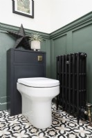 Toilet unit and traditional radiator in a country bathroom