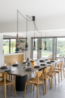 Modern dining room with garden view