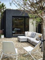 Panelled cabin and garden