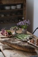 Rustic wooden kitchen table detail