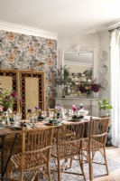 Wicker furniture in retro style dining room
