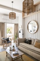 Country living room decorated in neutral tones