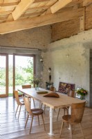 Modern dining room in converted country barn