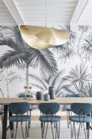 Grey patterned wallpaper in modern dining room
