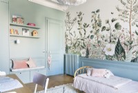 Childrens room with floral mural feature wall