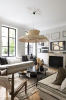 Large central pendant lampshade in modern living room
