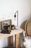 Rustic wooden table and vintage chair detail