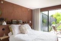 Fabric wall in modern bedroom