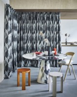Contemporary marble dining table with corner curtain
