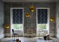 Faded grandeur room with balloons and roman blinds