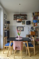 The decor of the eclectic dining room