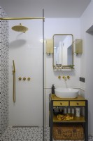 Retro bathroom with golden decorations