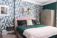Green and pink Art Deco styled bedroom