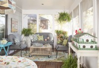 Seating area of 3-season porch makeover