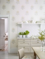 Modern classic kitchen with wallpaper