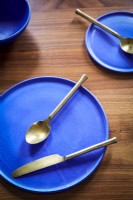 Yves Klein Blue crockery with gold cutlery