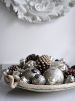 Detail of baubles and pinecones 