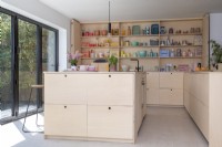 Modern ply kitchen with colourful accessories