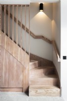 Modern wooden staircase.