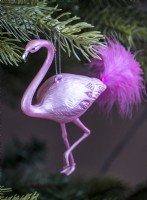 Detail of flamingo Christmas tree decoration 