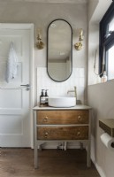 Upcycled wooden drawers converted into bathroom sink unit