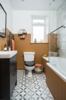 Mustard brown painted modern bathroom