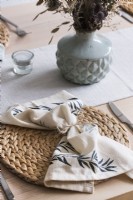 Napkin on place mat - dining table detail