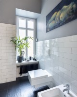 Black and white bathroom with toilet