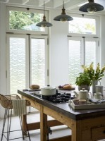 Patterned window film on kitchen doors