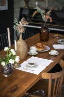 Detail of wooden country dining table