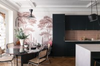 Decorative pink feature wall in modern kitchen