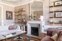 Original features in pink painted modern living room