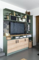 Built-in unit around large television in modern living room