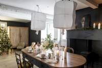 Grey and white modern country dining room decorated for Christmas