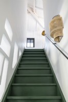 Green painted steps and white walls - country staircase