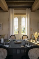 French windows in classic style dining room